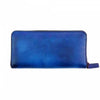 Side view of the Spello Long Blue Leather Zipper Wallet