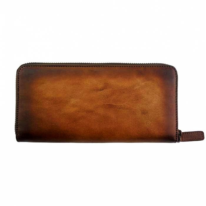 Side view of Spello Long Dark Brown Leather Zipper Wallet