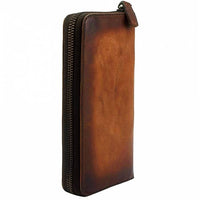 Upright view of Spello Long Dark Brown Leather Zipper Wallet