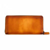Side view of Spello Long Tan Leather Zipper Wallet