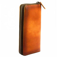 Upright view of Spello Long Tan Leather Zipper Wallet