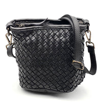 Terenzia Cow Leather Woven Bucket Crossbody Bag - Leather Italiano