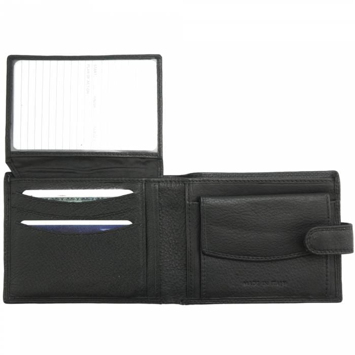 Interior view of Trento Small Black Leather Wallet highlighting its organizational features