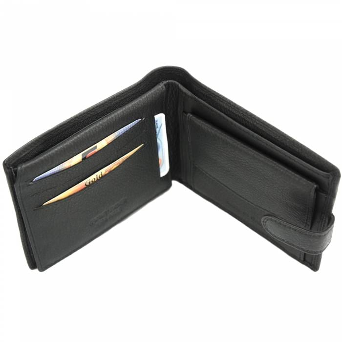 Open view of Trento Small Black Leather Wallet showcasing its compartments