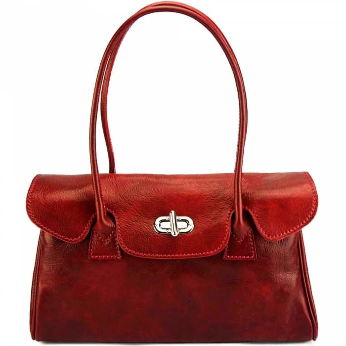 Front view of Trieste Women's Italian Leather Handbag in Red