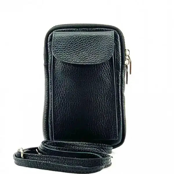 Front view of Turin Black Leather phone case