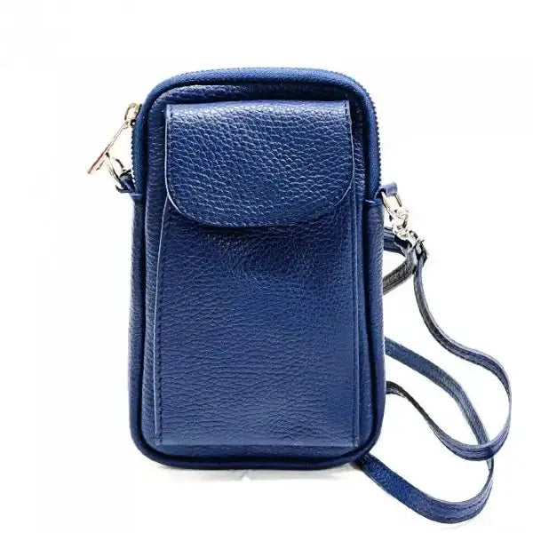 Front view of Turin Dark Blue Leather phone case