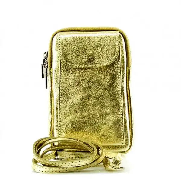 Front view of Turin Gold Leather phone case