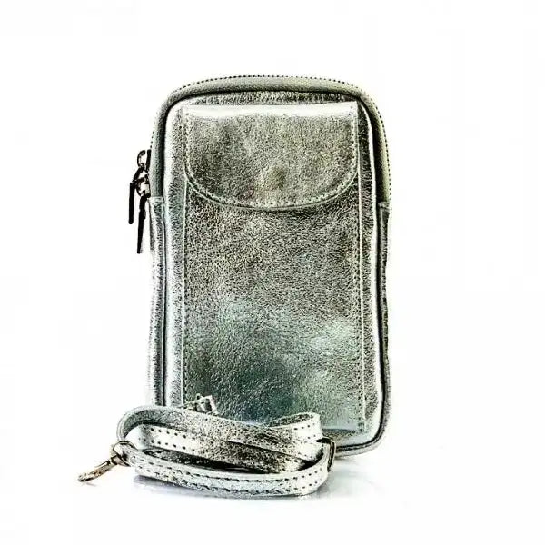 Front view of Turin Silver Leather phone case
