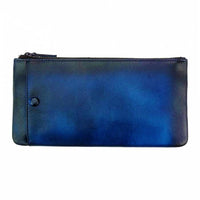 Back view of the blue leather phone case - snap button closure