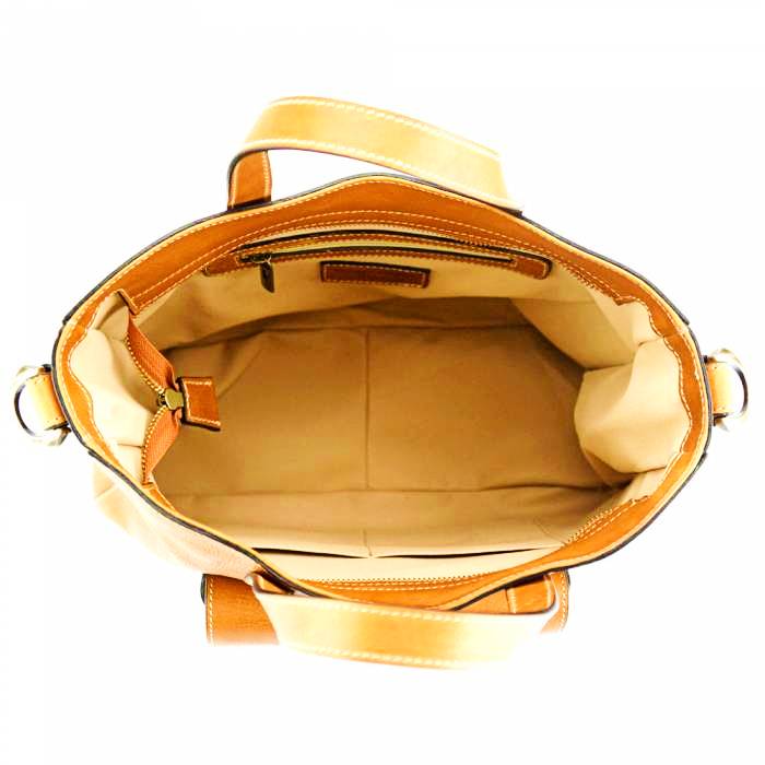 Interior view of Verona tan leather bag for men