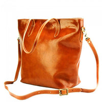 angled view of vicenza womens large tan leather tote bag