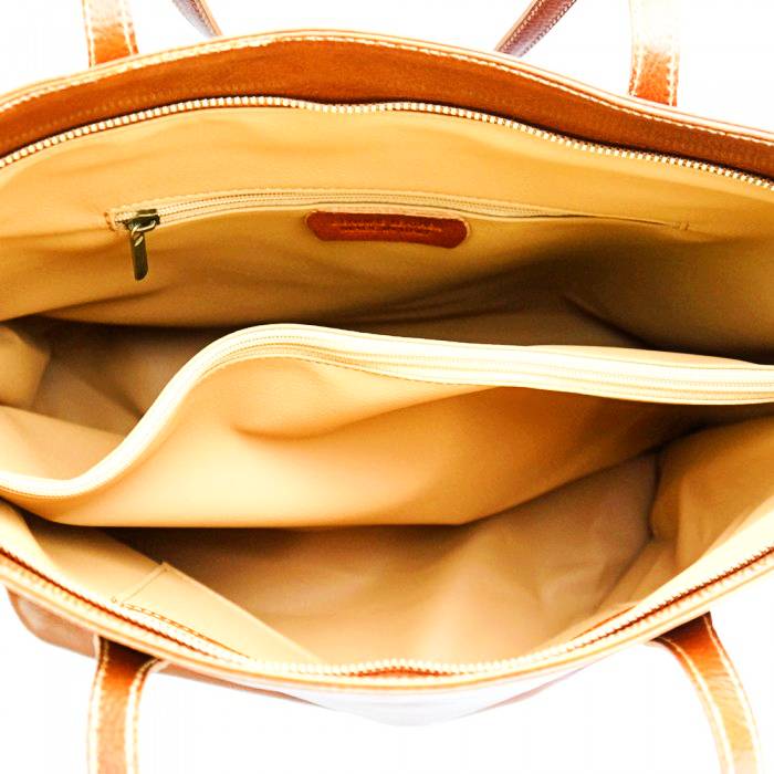 interior view of vicenza womens large tan leather tote bag