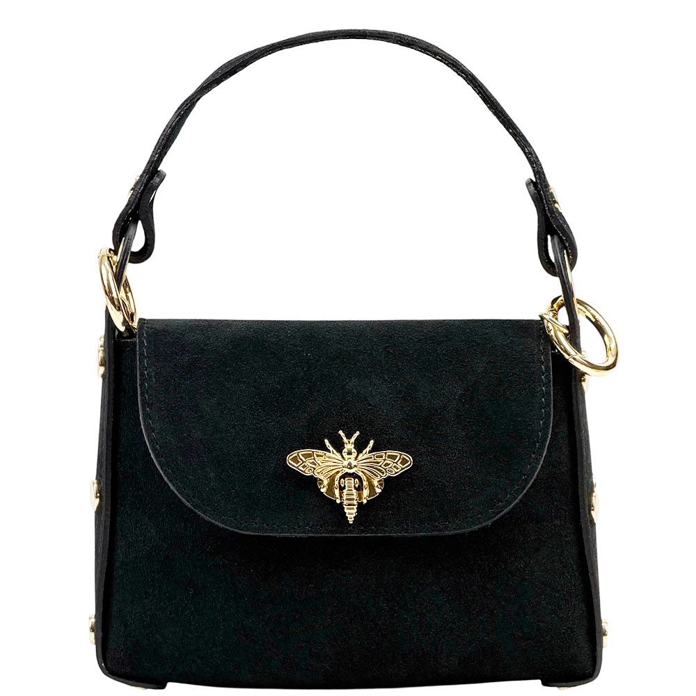 Virginia Italian Suede Mini Bag - Golden Bee Detail, Handmade in Florence - Leather Italiano