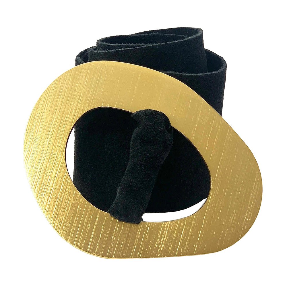Vortice Italian Suede Leather Belt | Sculptural Gold Buckle Women's Accessory - Leather Italiano