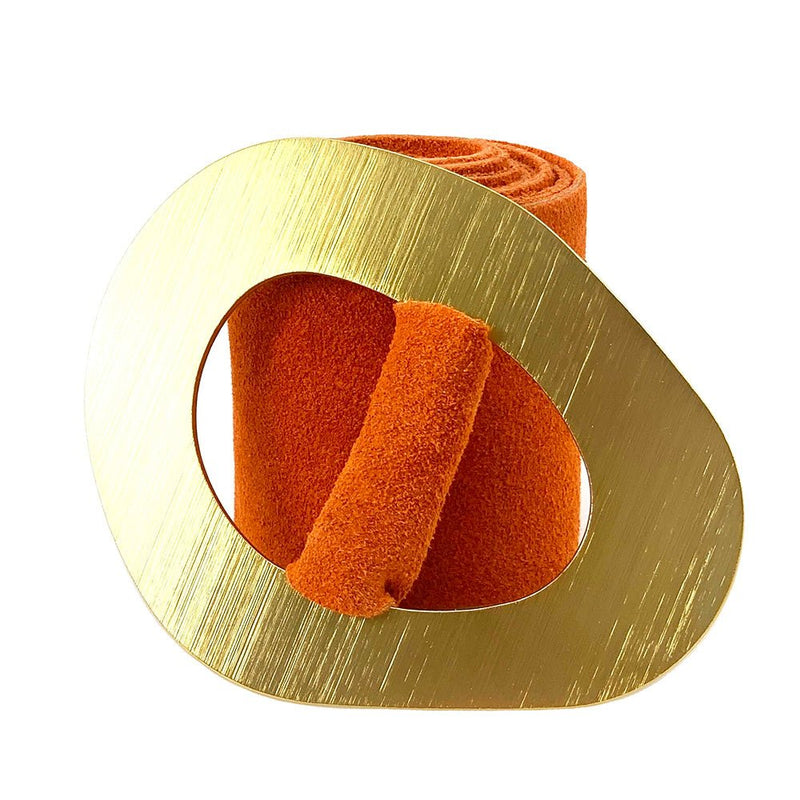 Vortice Italian Suede Leather Belt | Sculptural Gold Buckle Women's Accessory - Leather Italiano