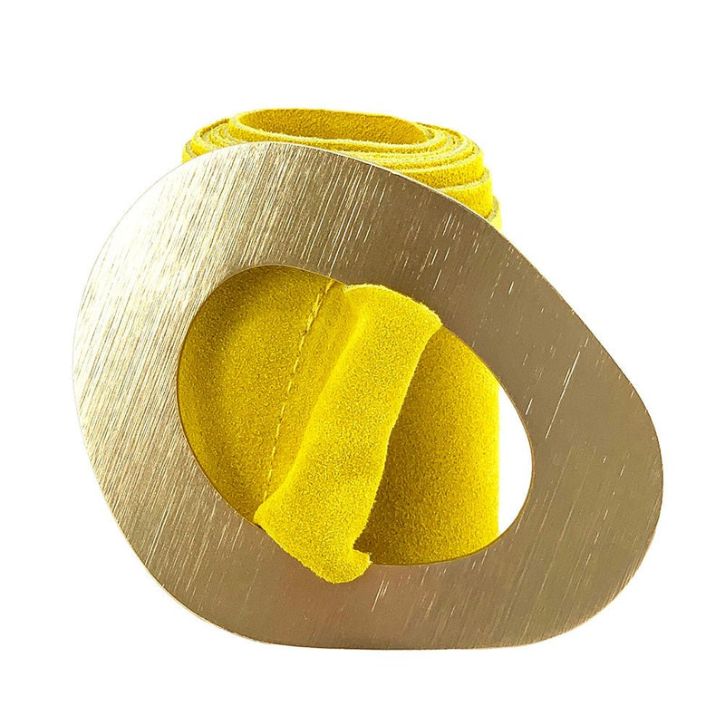 Vortice Italian Suede Leather Belt | Sculptural Gold Buckle Women's Accessory - Leather Italiano