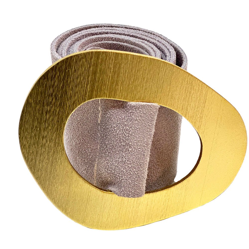 Vortice Italian Suede Leather Belt | Sculptural Gold Buckle Women's Accessory - Leather Italiano