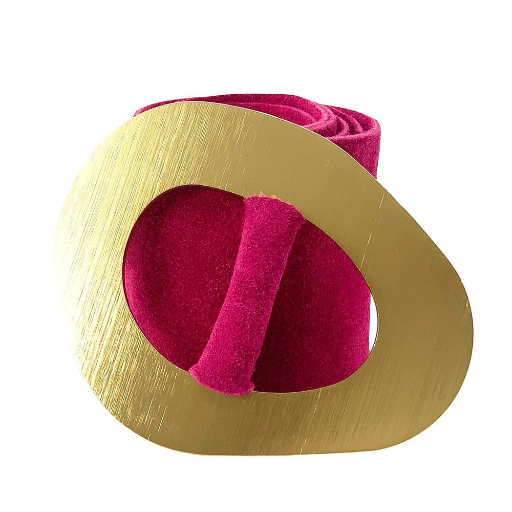 Vortice Italian Suede Leather Belt | Sculptural Gold Buckle Women's Accessory - Leather Italiano