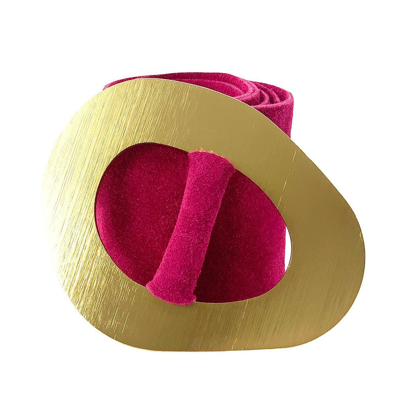 Vortice Italian Suede Leather Belt | Sculptural Gold Buckle Women's Accessory - Leather Italiano