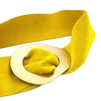 Vortice Italian Suede Leather Belt | Sculptural Gold Buckle Women's Accessory - Leather Italiano