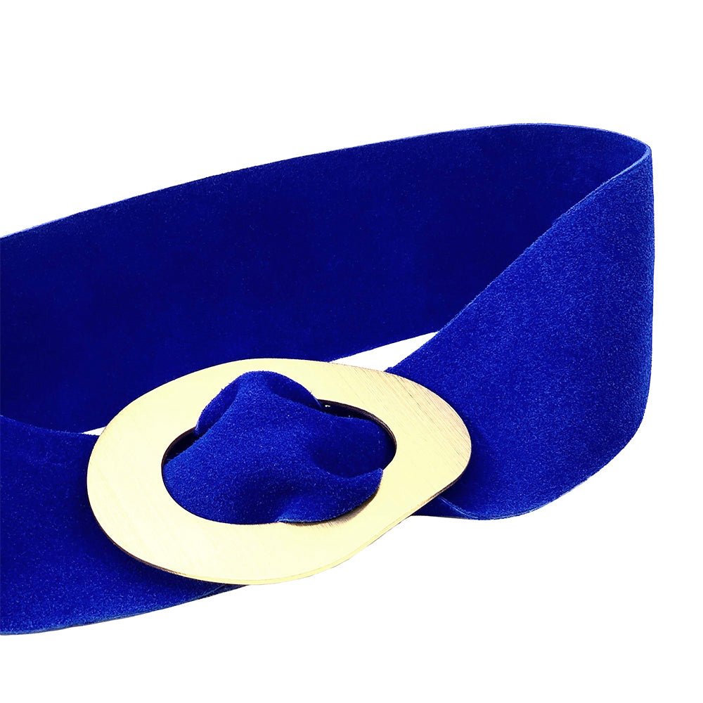 Vortice Italian Suede Leather Belt | Sculptural Gold Buckle Women's Accessory - Leather Italiano