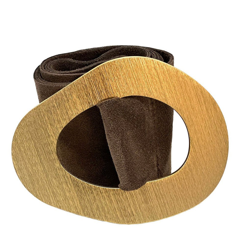 Vortice Italian Suede Leather Belt | Sculptural Gold Buckle Women's Accessory - Leather Italiano