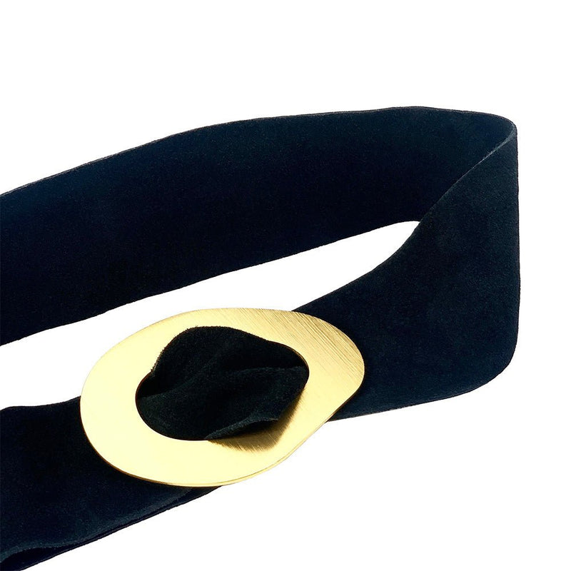Vortice Italian Suede Leather Belt | Sculptural Gold Buckle Women's Accessory - Leather Italiano