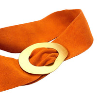Vortice Italian Suede Leather Belt | Sculptural Gold Buckle Women's Accessory - Leather Italiano