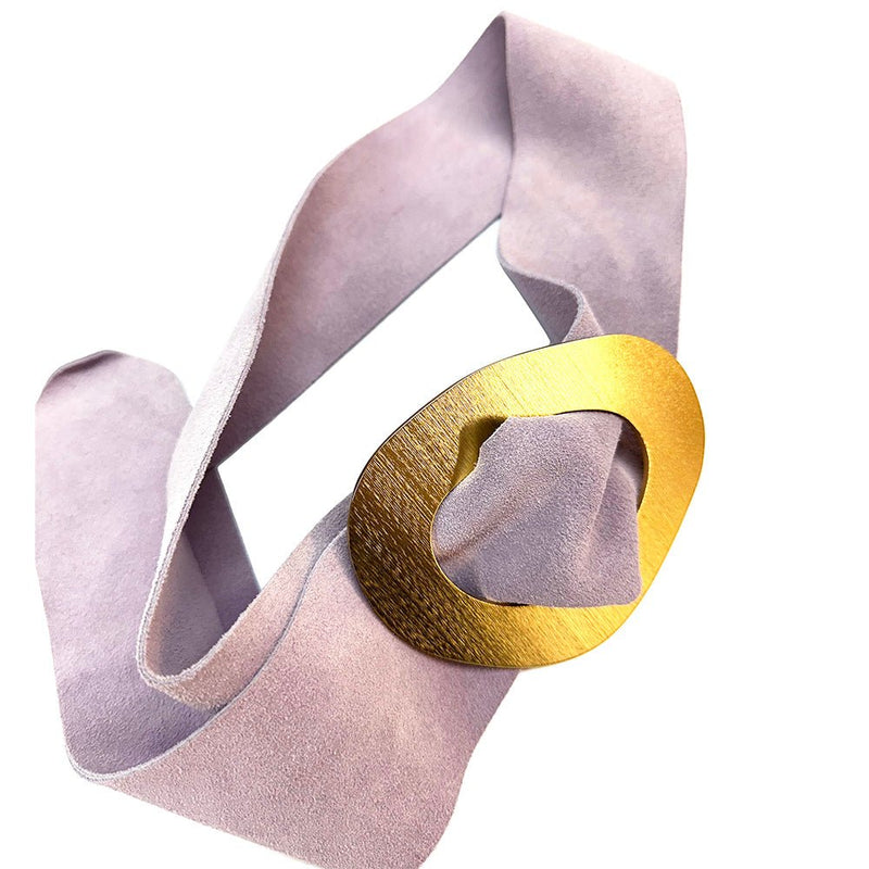 Vortice Italian Suede Leather Belt | Sculptural Gold Buckle Women's Accessory - Leather Italiano