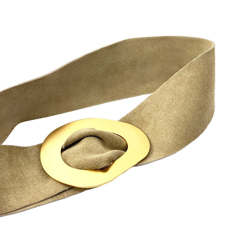 Vortice Italian Suede Leather Belt | Sculptural Gold Buckle Women's Accessory - Leather Italiano