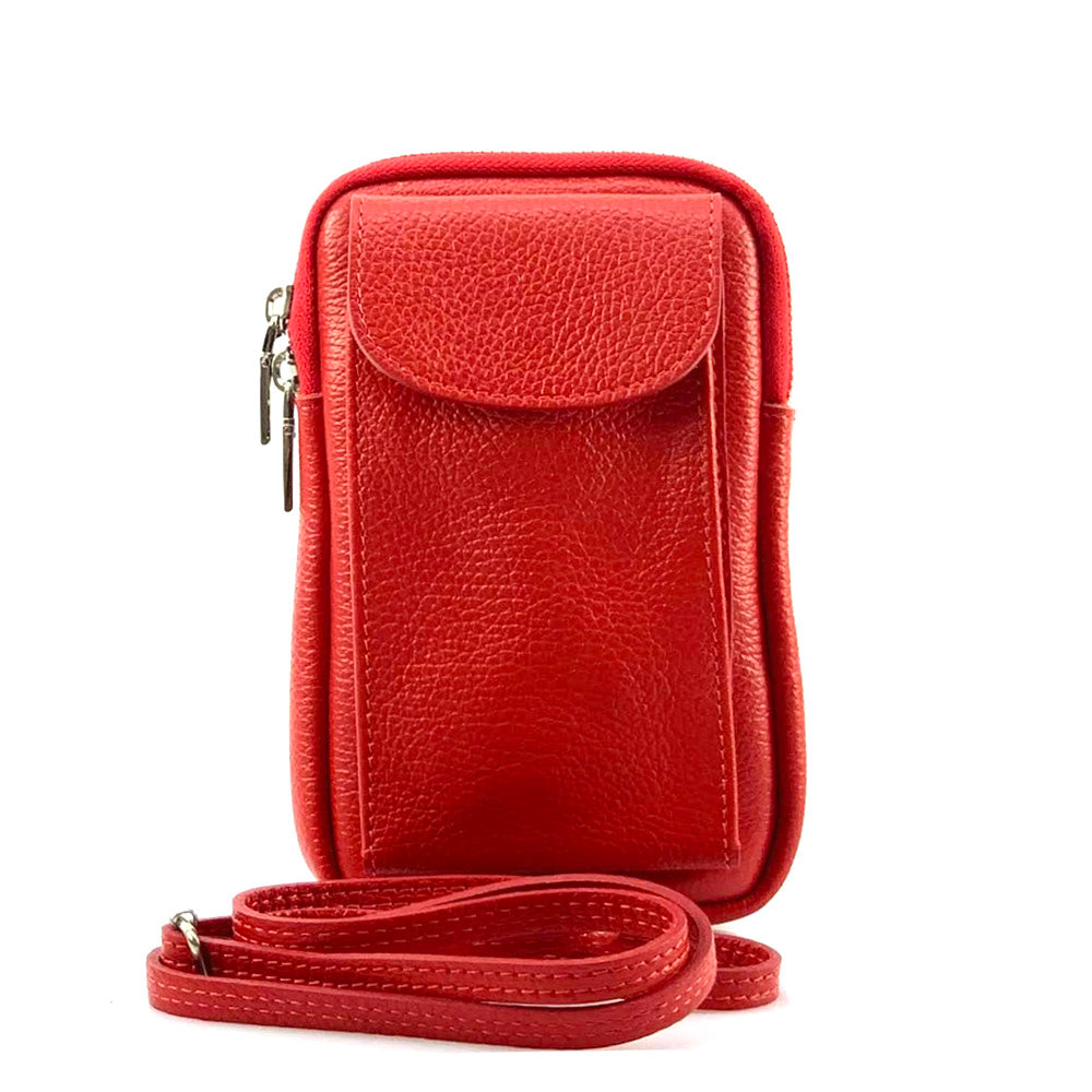 Red Leather phone holder with red strap