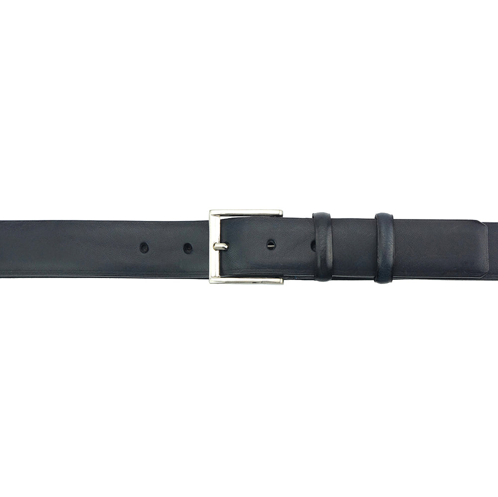 Black 30mm Leather Belt Reti in black with silver buckle