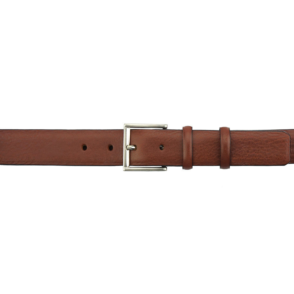 Brown 30mm Leather Belt Reti in black with silver buckle