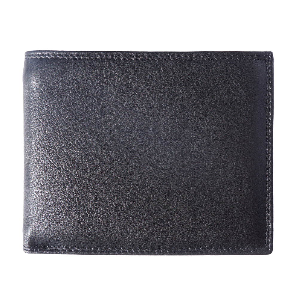 Enea Leather Wallet in natural leather, showcasing its design and size.