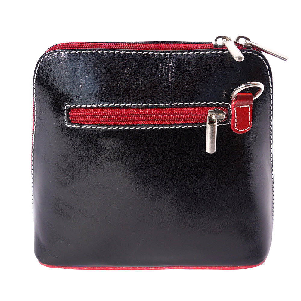 Dalida black Italian leather purse with red trim