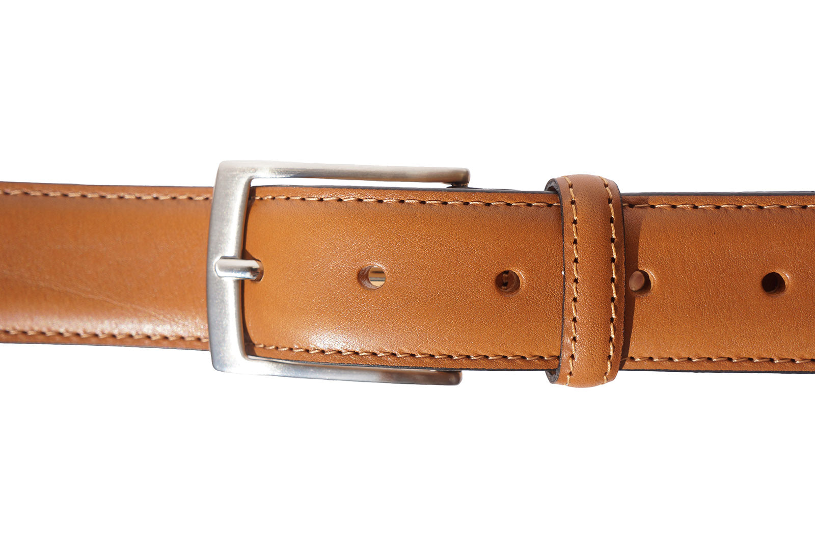 Tan Double Layer Leather Belt with Silver Buckle