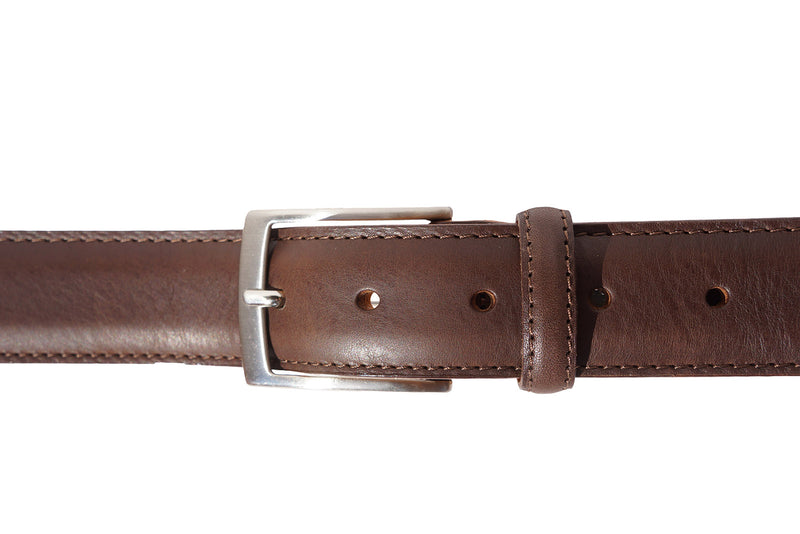 Brown Double Layer Leather Belt with Silver Buckle