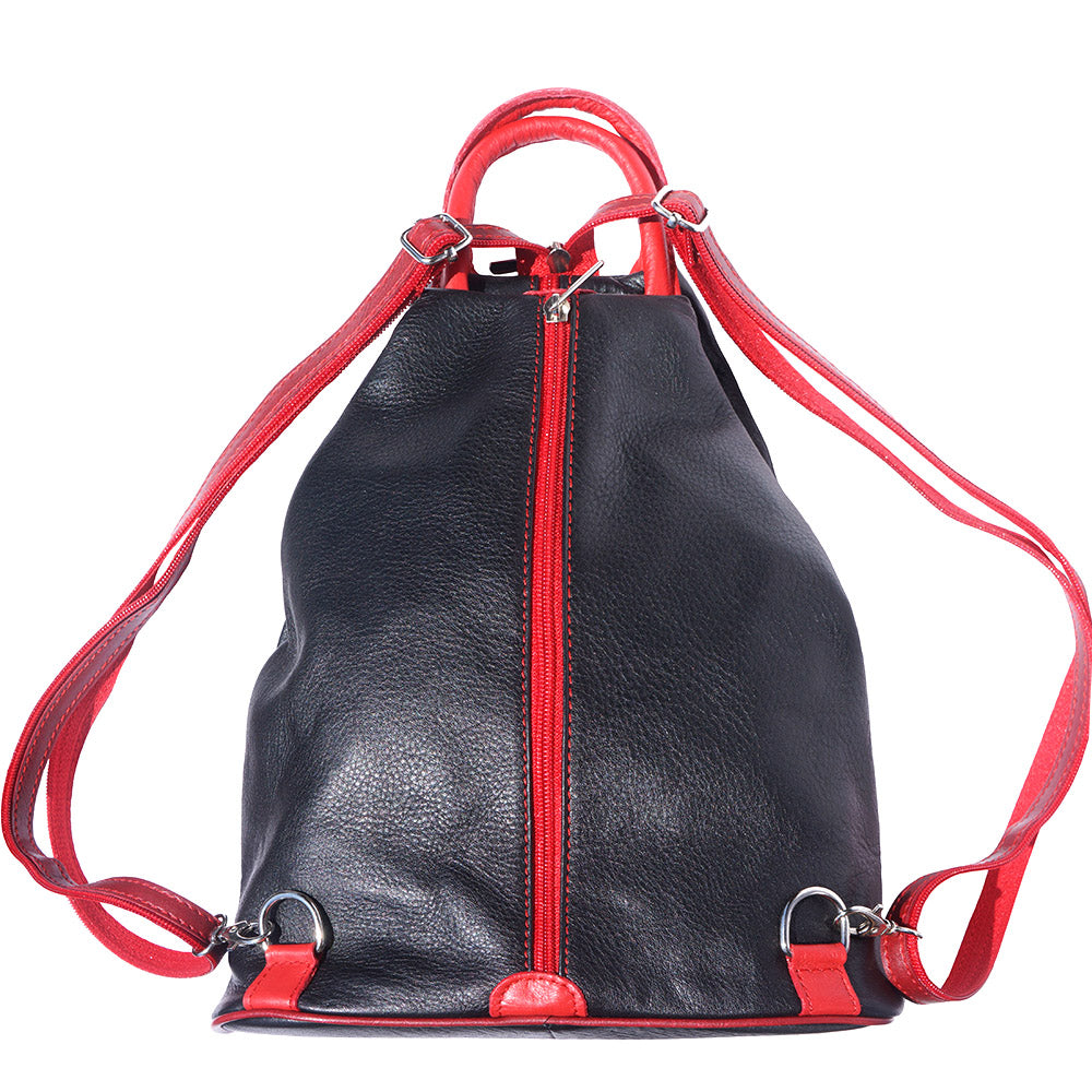 Vanna leather Backpack in black and red with zipper and 2 shoulder straps