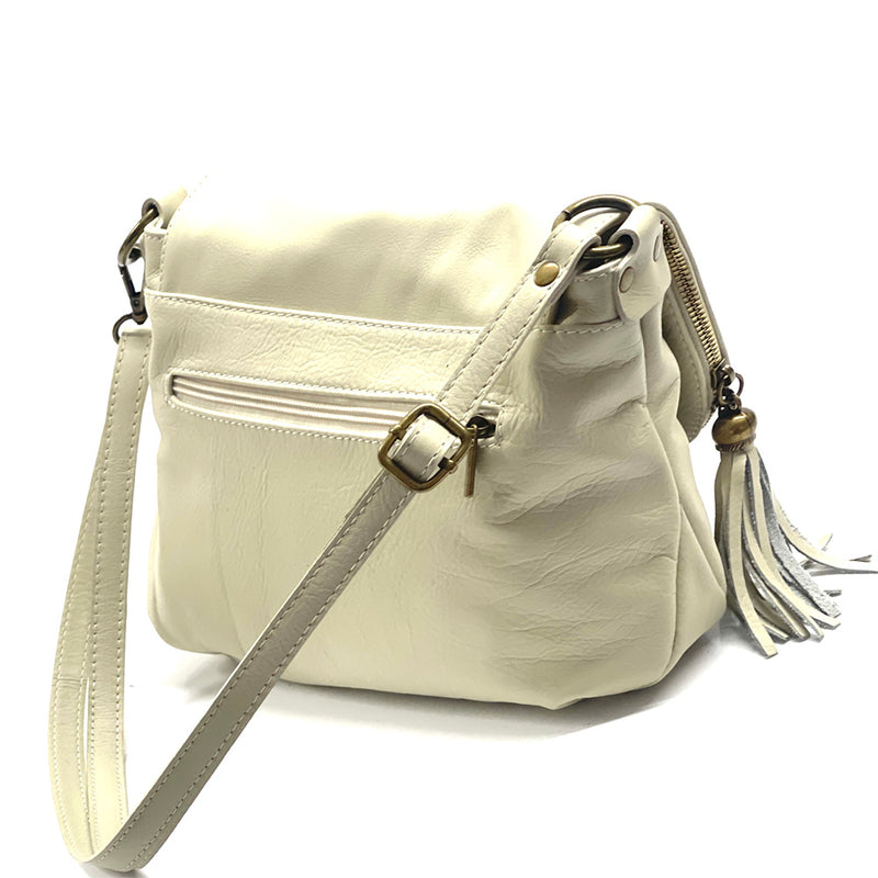 Gioia Cross-body leather bag in biege with bronze fittings and adjustable shoulder strap