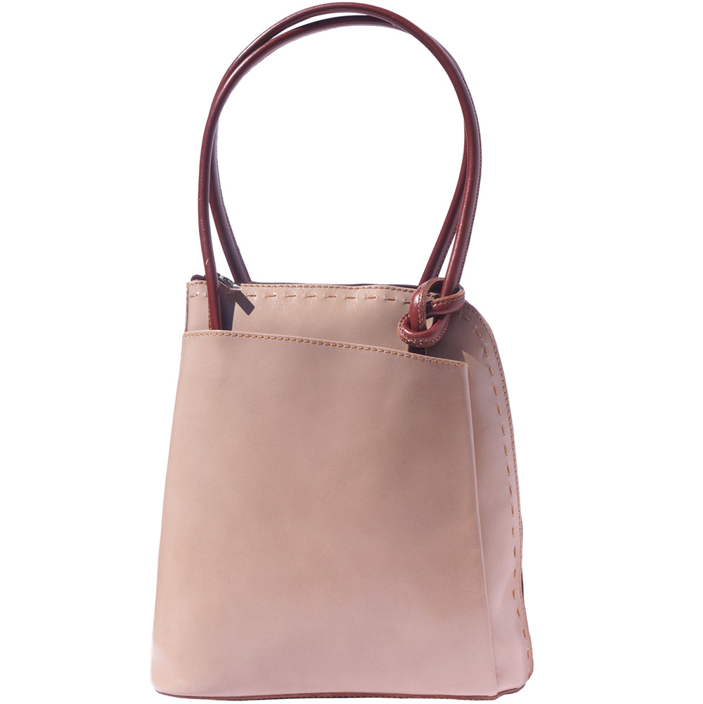 Daria Leather backpack shoulder bag in light taupe with brown handle