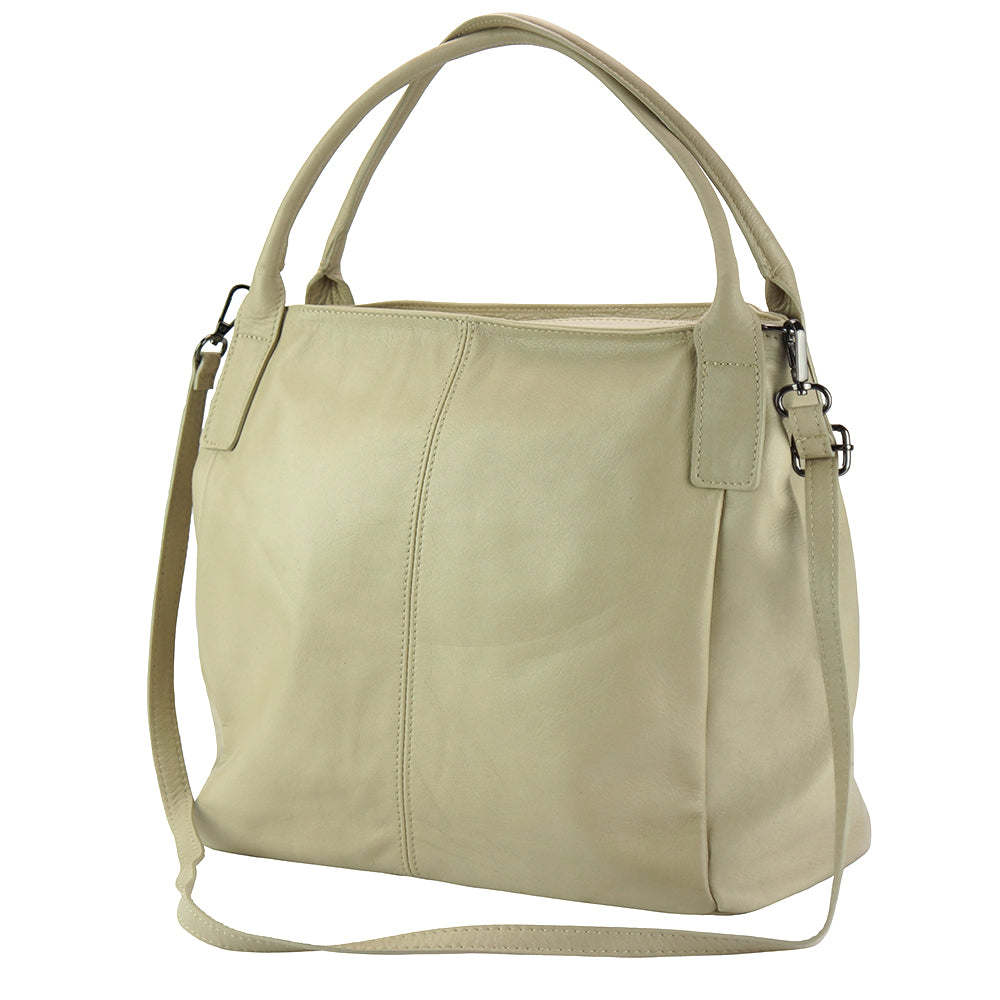 Angled view of Leather Hand bag in Creme