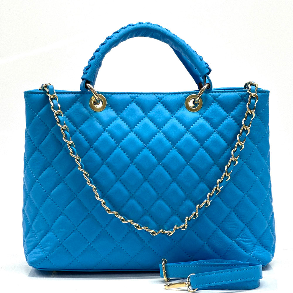 Severa Quilted Leather Handbag in Azure Blue