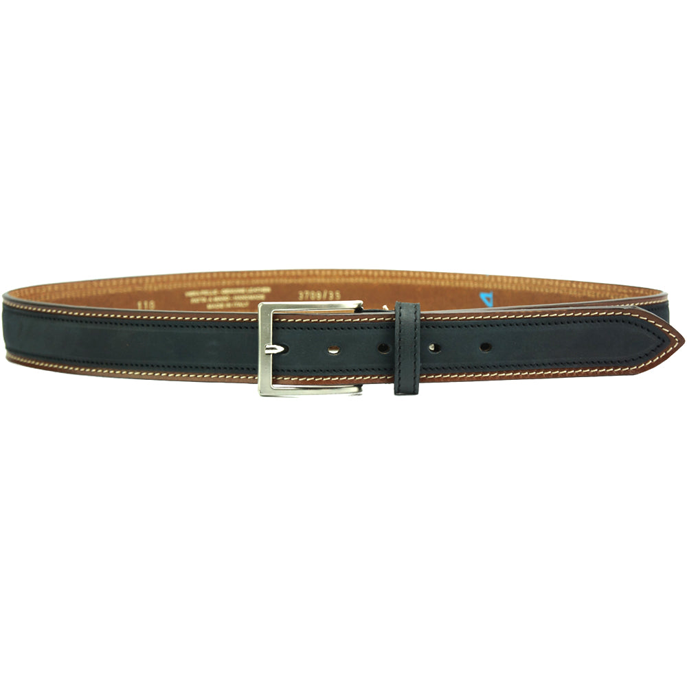 Italo Men’s black leather belt with silver buckle