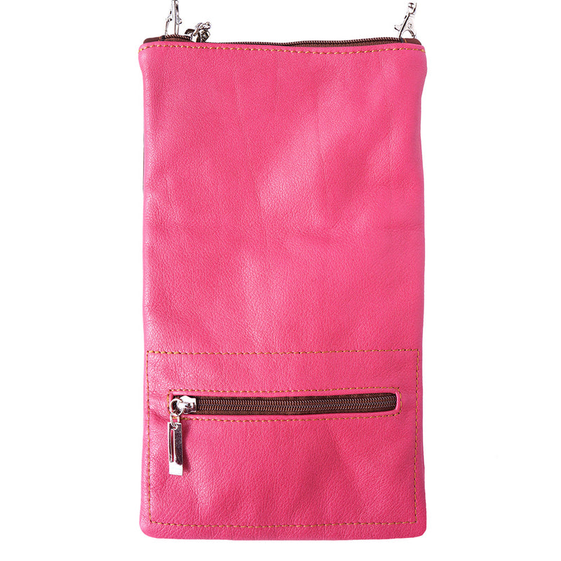 Brigit Fuchsia Lightweight Leather Sling Bag with brown zipper closure