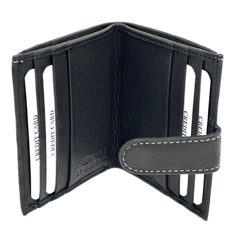 open view of mens black leather cardholder wallet
