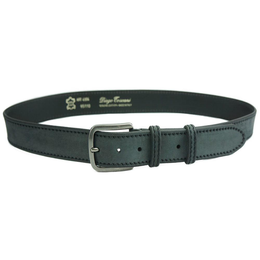 Black: Ruggedly handsome Fiorentino Rustic Leather Belt in Charcoal Black