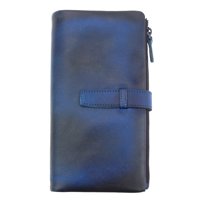 The wallet closed, highlighting its classic design and overall dimensions.