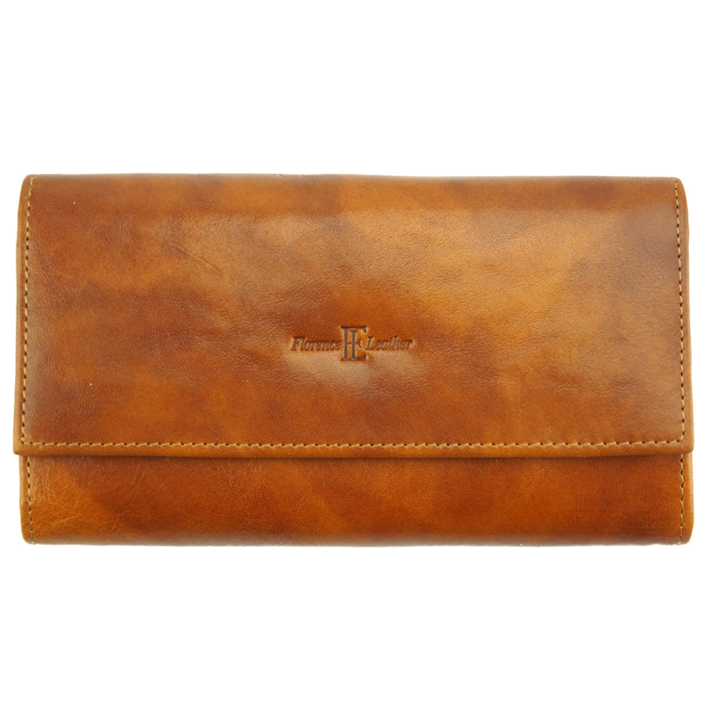 Tan leather wallet made in Florence, Italy with stitching