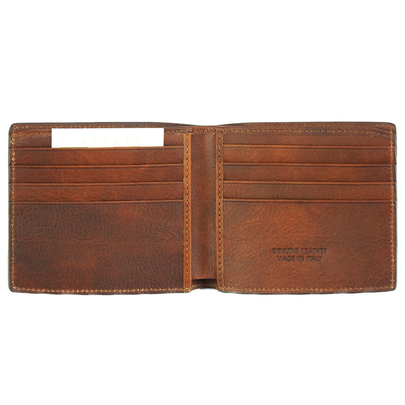 Lino V Slim Leather Wallet in brown Italian leather, showcasing its slim profile.